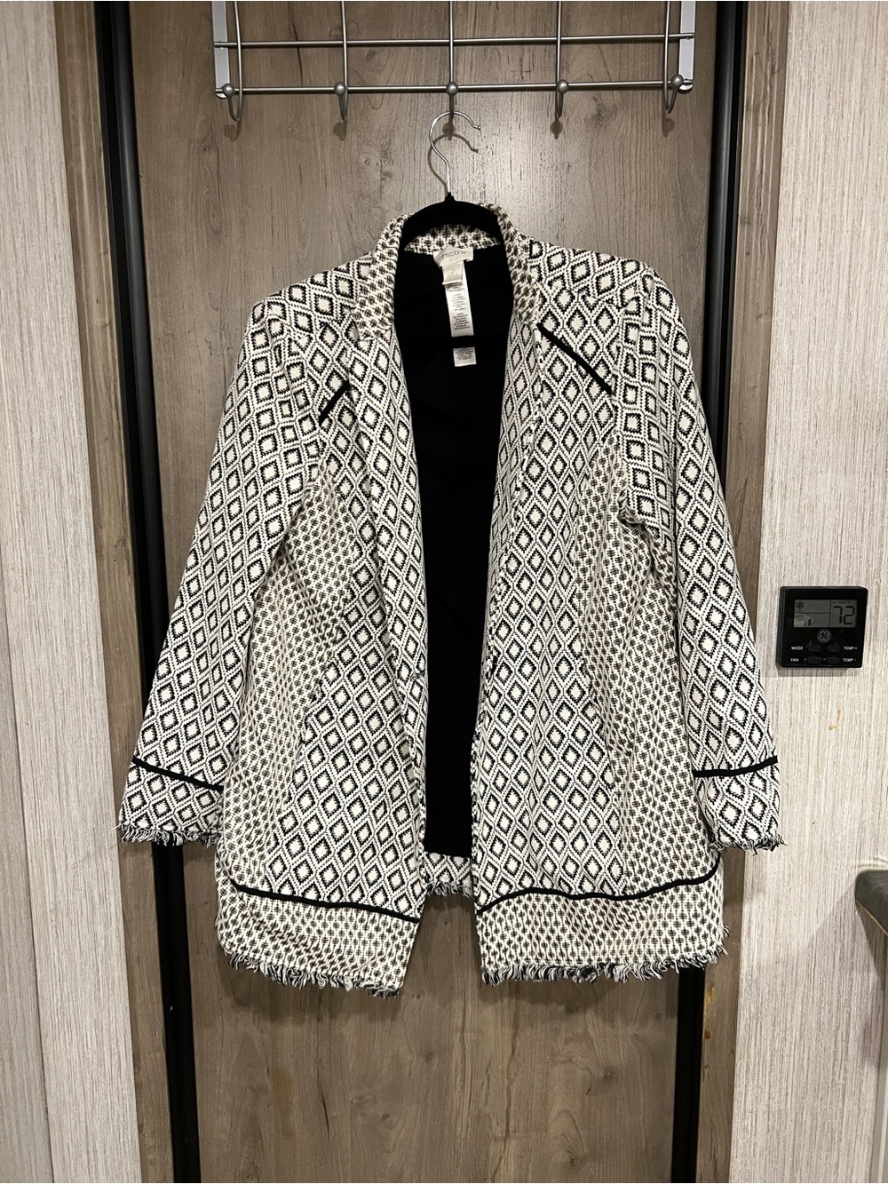 Chico's Black & White Diamond Fringe Open Blazer